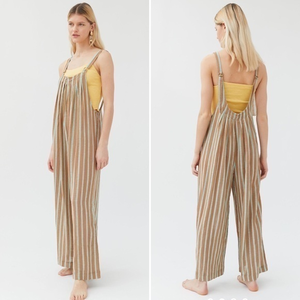 UO Out From Under Tan Brown Jaden Striped‎ Scoop Back Wide Leg Jumpsuit Onesie
